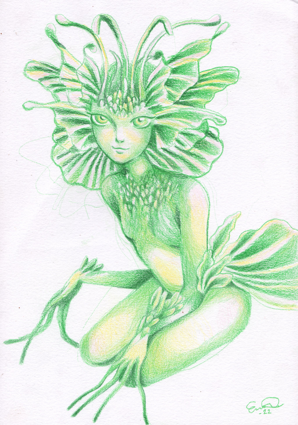 "Fairy", A4 Original Color Pencil Drawing