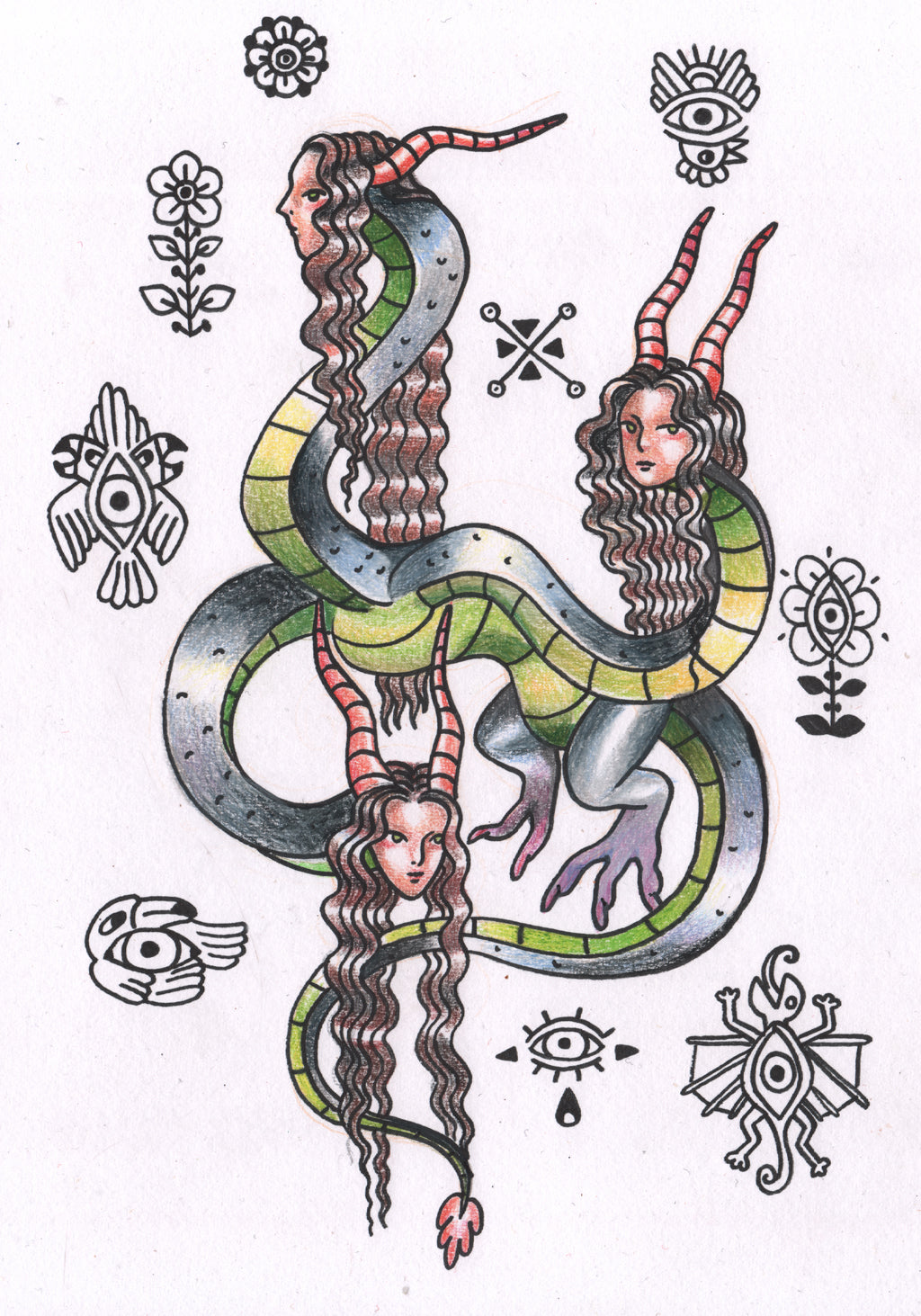 "Hydra", A4 Original Color Pencil Drawing