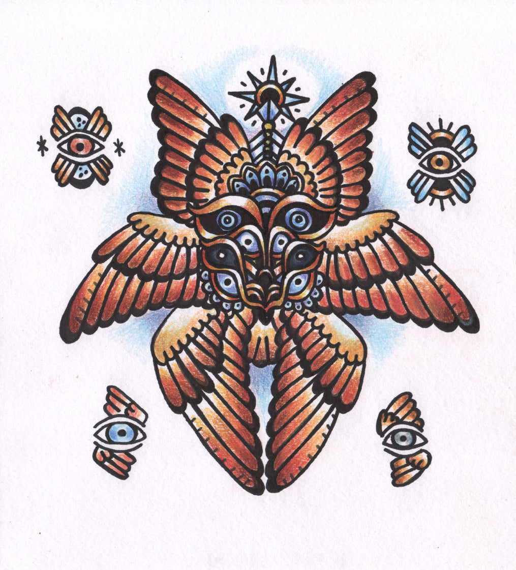 "Owlngel", A4 Original Color Pencil Drawing